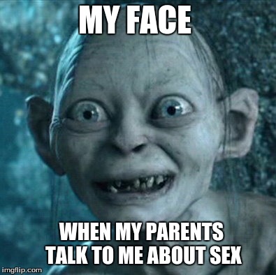 Gollum | MY FACE WHEN MY PARENTS TALK TO ME ABOUT SEX | image tagged in memes,gollum | made w/ Imgflip meme maker