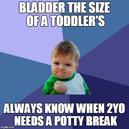 Success Kid Meme | BLADDER THE SIZE OF A TODDLER'S ALWAYS KNOW WHEN 2YO NEEDS A POTTY BREAK | image tagged in memes,success kid | made w/ Imgflip meme maker