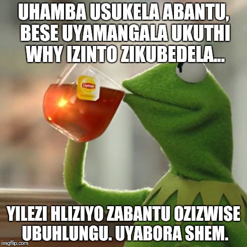 But That's None Of My Business | UHAMBA USUKELA ABANTU, BESE UYAMANGALA UKUTHI WHY IZINTO ZIKUBEDELA... YILEZI HLIZIYO ZABANTU OZIZWISE UBUHLUNGU. UYABORA SHEM. | image tagged in memes,but thats none of my business,kermit the frog | made w/ Imgflip meme maker