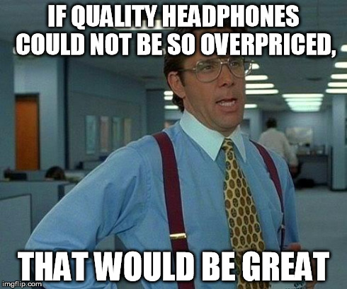 Searching for a new pair of QUALITY and less painful headphones, I searched on two websites and got more than a little bit mad. | IF QUALITY HEADPHONES COULD NOT BE SO OVERPRICED, THAT WOULD BE GREAT | image tagged in memes,that would be great | made w/ Imgflip meme maker