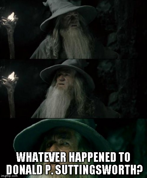 Confused Gandalf Meme | WHATEVER HAPPENED TO DONALD P. SUTTINGSWORTH? | image tagged in memes,confused gandalf | made w/ Imgflip meme maker