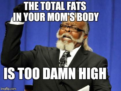 Higher than a skyscraper | THE TOTAL FATS IN YOUR MOM'S BODY IS TOO DAMN HIGH | image tagged in memes,too damn high | made w/ Imgflip meme maker