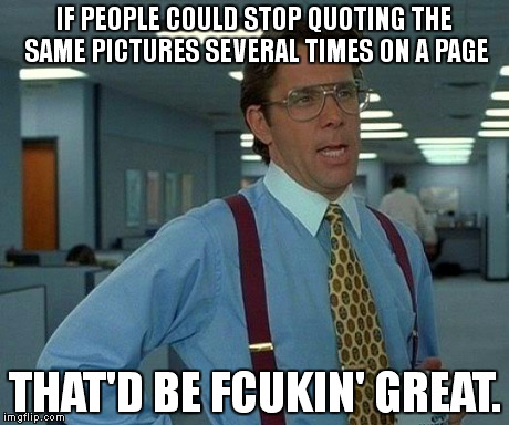 That Would Be Great Meme | IF PEOPLE COULD STOP QUOTING THE SAME PICTURES SEVERAL TIMES ON A PAGE THAT'D BE FCUKIN' GREAT. | image tagged in memes,that would be great | made w/ Imgflip meme maker