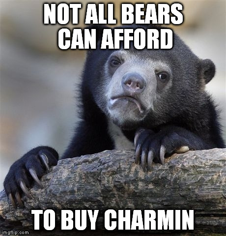 Confession Bear | NOT ALL BEARS CAN AFFORD TO BUY CHARMIN | image tagged in memes,confession bear | made w/ Imgflip meme maker