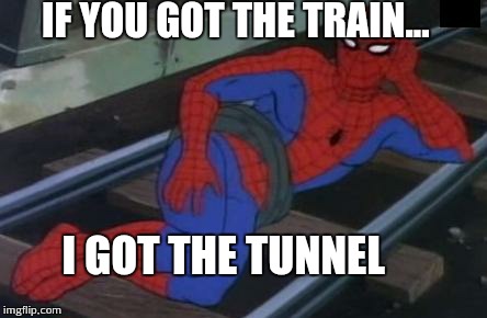 Sexy Railroad Spiderman | IF YOU GOT THE TRAIN... I GOT THE TUNNEL | image tagged in memes,sexy railroad spiderman,spiderman | made w/ Imgflip meme maker