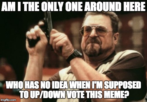 Am I The Only One Around Here | AM I THE ONLY ONE AROUND HERE WHO HAS NO IDEA WHEN I'M SUPPOSED TO UP/DOWN VOTE THIS MEME? | image tagged in memes,am i the only one around here | made w/ Imgflip meme maker