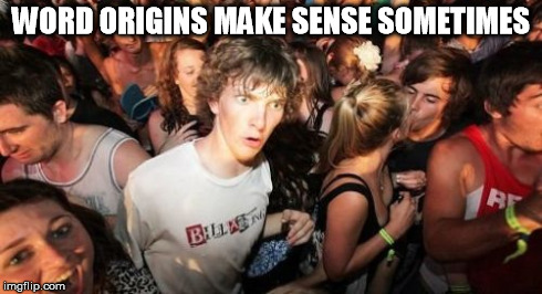 Sudden Clarity Clarence Meme | WORD ORIGINS MAKE SENSE SOMETIMES | image tagged in memes,sudden clarity clarence | made w/ Imgflip meme maker