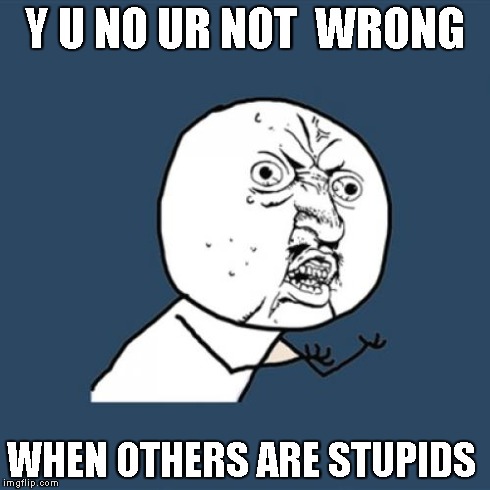 Y U No Meme | Y U NO UR NOT  WRONG WHEN OTHERS ARE STUPIDS | image tagged in memes,y u no | made w/ Imgflip meme maker