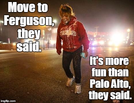 gassed in Ferguson  | Move to Ferguson, they said. It's more fun than Palo Alto, they said. | image tagged in memes,ferguson | made w/ Imgflip meme maker