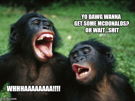 Bonobo Lyfe | YO DAWG WANNA GET SOME MCDONALDS?  OH WAIT...SHIT WHHHAAAAAAAA!!!! | image tagged in memes,bonobo lyfe | made w/ Imgflip meme maker