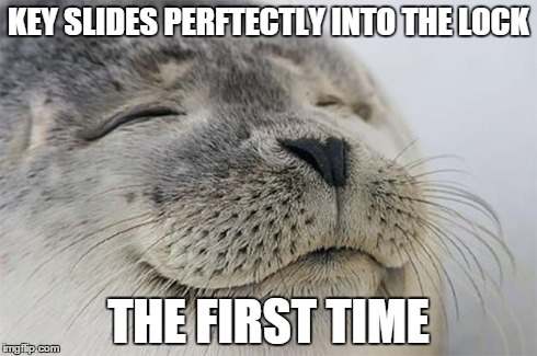 Satisfied Seal | KEY SLIDES PERFTECTLY INTO THE LOCK THE FIRST TIME | image tagged in satisfied seal,AdviceAnimals | made w/ Imgflip meme maker