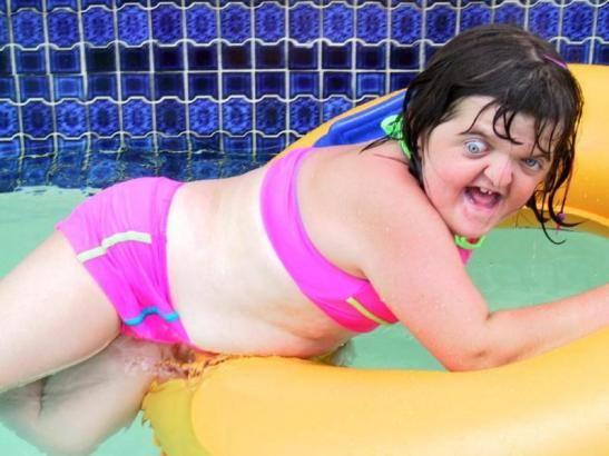 High Quality Down Syndrome Swimming Pool Girl Blank Meme Template