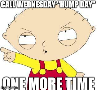 Stewie | CALL WEDNESDAY "HUMP DAY" ONE MORE TIME | image tagged in stewie | made w/ Imgflip meme maker