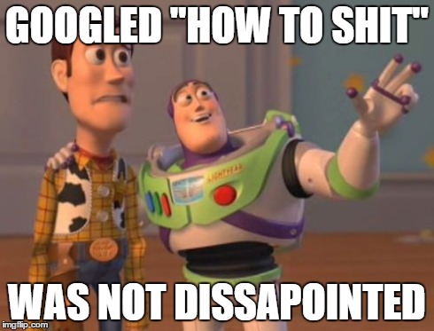 X, X Everywhere | GOOGLED "HOW TO SHIT" WAS NOT DISSAPOINTED | image tagged in memes,x x everywhere | made w/ Imgflip meme maker