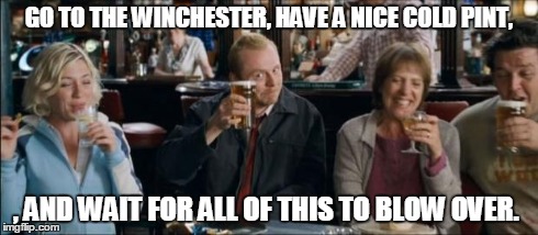 Shaun.  | GO TO THE WINCHESTER, HAVE A NICE COLD PINT, , AND WAIT FOR ALL OF THIS TO BLOW OVER. | image tagged in shaun | made w/ Imgflip meme maker