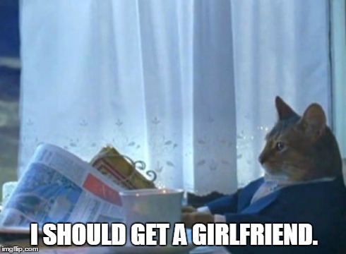 I Should Buy A Boat Cat | I SHOULD GET A GIRLFRIEND. | image tagged in memes,i should buy a boat cat | made w/ Imgflip meme maker