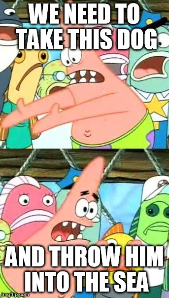 Put It Somewhere Else Patrick Meme | WE NEED TO TAKE THIS DOG AND THROW HIM INTO THE SEA | image tagged in memes,put it somewhere else patrick | made w/ Imgflip meme maker