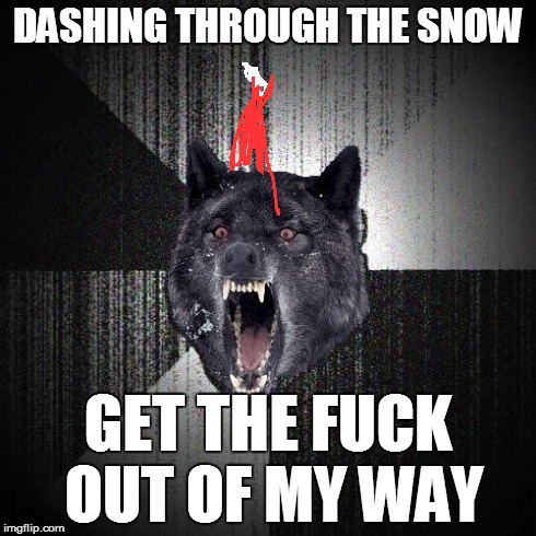 Insanity Wolf | DASHING THROUGH THE SNOW GET THE F**K OUT OF MY WAY | image tagged in memes,insanity wolf | made w/ Imgflip meme maker