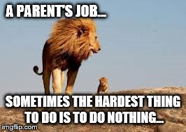 A Parent's Job... | A PARENT'S JOB... SOMETIMES THE HARDEST THING TO DO IS TO DO NOTHING... | image tagged in parenting,parents | made w/ Imgflip meme maker