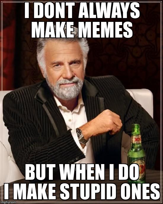 The Most Interesting Man In The World Meme | I DONT ALWAYS MAKE MEMES  BUT WHEN I DO I MAKE STUPID ONES | image tagged in memes,the most interesting man in the world | made w/ Imgflip meme maker