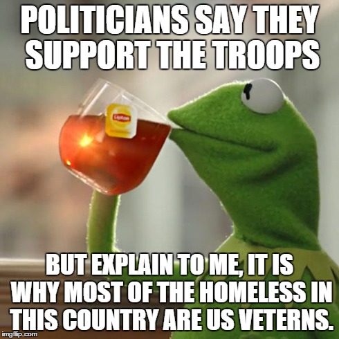 But That's None Of My Business | POLITICIANS SAY THEY SUPPORT THE TROOPS BUT EXPLAIN TO ME, IT IS WHY MOST OF THE HOMELESS IN THIS COUNTRY ARE US VETERNS. | image tagged in memes,but thats none of my business,kermit the frog | made w/ Imgflip meme maker