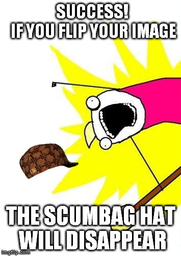 Finally, the Scumbag hat Delete button is here! | SUCCESS!      IF YOU FLIP YOUR IMAGE THE SCUMBAG HAT WILL DISAPPEAR | image tagged in memes,x all the y,scumbag | made w/ Imgflip meme maker