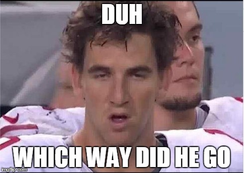 Eli Manning | DUH WHICH WAY DID HE GO | image tagged in eli manning | made w/ Imgflip meme maker