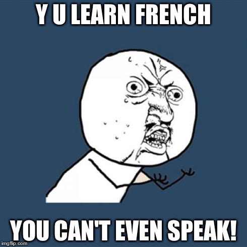 Y U No Meme | Y U LEARN FRENCH YOU CAN'T EVEN SPEAK! | image tagged in memes,y u no | made w/ Imgflip meme maker