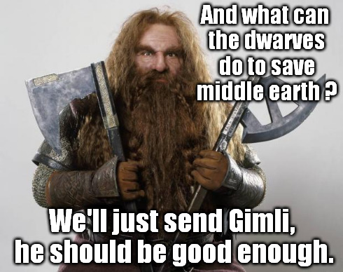 Gimli | And what can the dwarves do to save middle earth? We'll just send Gimli, he should be good enough. | image tagged in gimli,memes | made w/ Imgflip meme maker