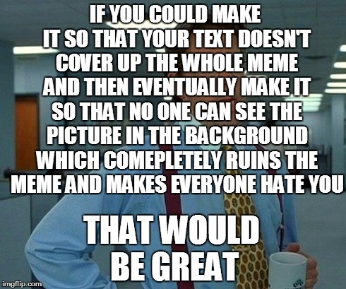 That Would Be Great | IF YOU COULD MAKE IT SO THAT YOUR TEXT DOESN'T COVER UP THE WHOLE MEME AND THEN EVENTUALLY MAKE IT SO THAT NO ONE CAN SEE THE PICTURE IN THE | image tagged in memes,that would be great | made w/ Imgflip meme maker