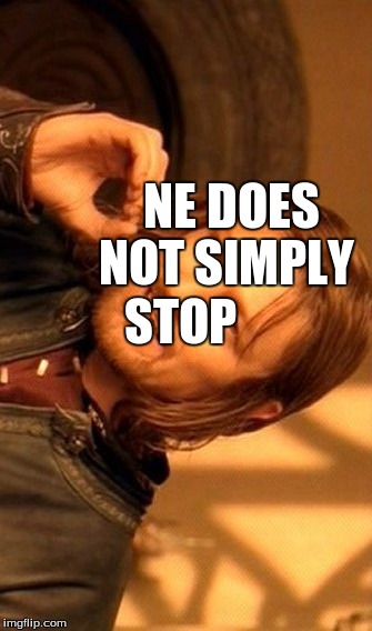 One Does Not Simply Meme | NE DOES NOT SIMPLY STOP | image tagged in memes,one does not simply | made w/ Imgflip meme maker