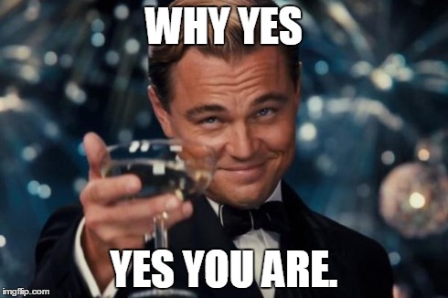 Leonardo Dicaprio Cheers Meme | WHY YES YES YOU ARE. | image tagged in memes,leonardo dicaprio cheers | made w/ Imgflip meme maker