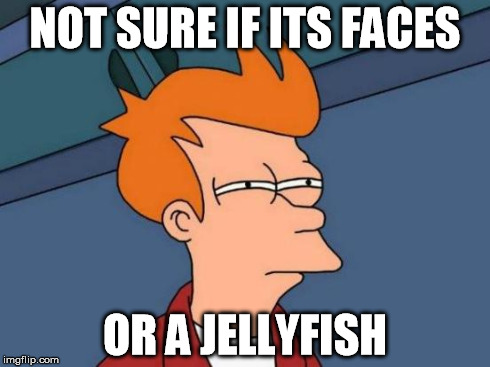 Futurama Fry Meme | NOT SURE IF ITS FACES OR A JELLYFISH | image tagged in memes,futurama fry | made w/ Imgflip meme maker