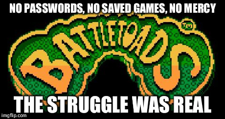 NO PASSWORDS, NO SAVED GAMES, NO MERCY THE STRUGGLE WAS REAL | image tagged in btoads,gaming | made w/ Imgflip meme maker