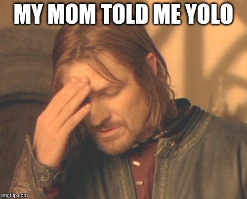 Frustrated Boromir | MY MOM TOLD ME YOLO | image tagged in memes,frustrated boromir | made w/ Imgflip meme maker