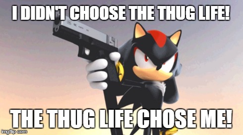 I DIDN'T CHOOSE THE THUG LIFE! THE THUG LIFE CHOSE ME! | image tagged in memes,sonic,youre too slow sonic,shadow,sega | made w/ Imgflip meme maker