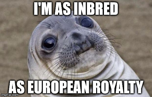 Awkward Moment Sealion Meme | I'M AS INBRED AS EUROPEAN ROYALTY | image tagged in memes,awkward moment sealion,AdviceAnimals | made w/ Imgflip meme maker