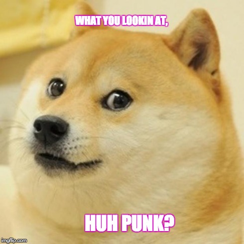 Doge Meme | WHAT YOU LOOKIN AT, HUH PUNK? | image tagged in memes,doge | made w/ Imgflip meme maker