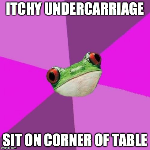 Foul Bachelorette Frog Meme | ITCHY UNDERCARRIAGE SIT ON CORNER OF TABLE | image tagged in memes,foul bachelorette frog,TrollXChromosomes | made w/ Imgflip meme maker