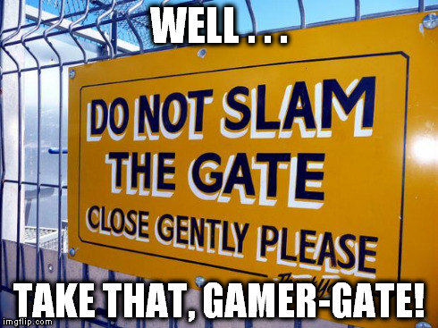 WELL . . . TAKE THAT, GAMER-GATE! | image tagged in don't slam | made w/ Imgflip meme maker