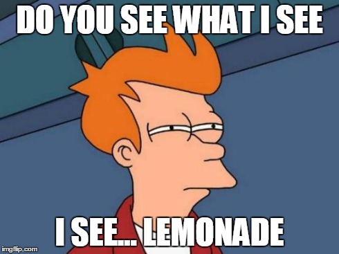 Futurama Fry | DO YOU SEE WHAT I SEE I SEE... LEMONADE | image tagged in memes,futurama fry | made w/ Imgflip meme maker