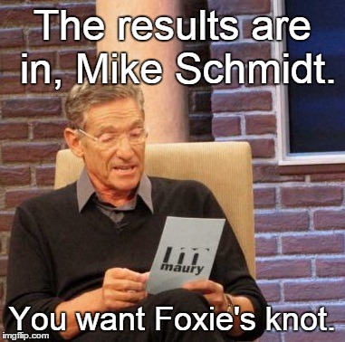 Maury Lie Detector Meme | The results are in, Mike Schmidt. You want Foxie's knot. | image tagged in memes,maury lie detector | made w/ Imgflip meme maker