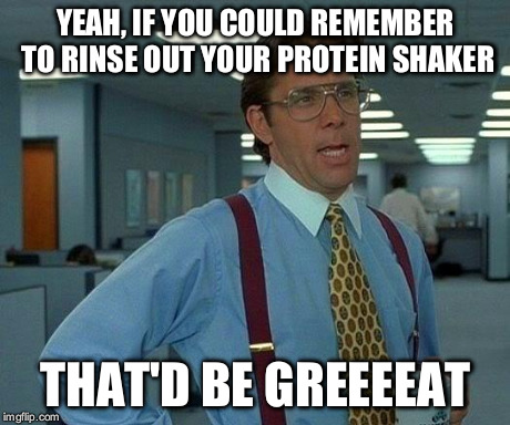 That Would Be Great | YEAH, IF YOU COULD REMEMBER TO RINSE OUT YOUR PROTEIN SHAKER THAT'D BE GREEEEAT | image tagged in memes,that would be great | made w/ Imgflip meme maker