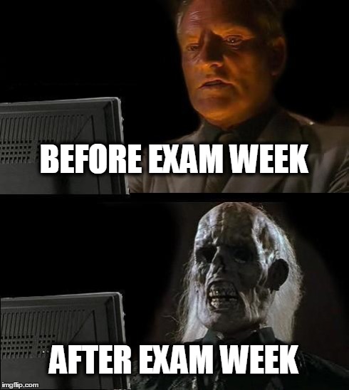 I'll Just Wait Here Meme | BEFORE EXAM WEEK AFTER EXAM WEEK | image tagged in memes,ill just wait here | made w/ Imgflip meme maker