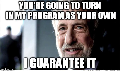 I Guarantee It Meme | YOU'RE GOING TO TURN IN MY PROGRAM AS YOUR OWN I GUARANTEE IT | image tagged in memes,i guarantee it,AdviceAnimals | made w/ Imgflip meme maker