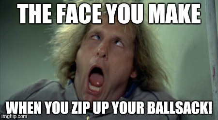 Scary Harry | THE FACE YOU MAKE WHEN YOU ZIP UP YOUR BALLSACK! | image tagged in memes,scary harry | made w/ Imgflip meme maker