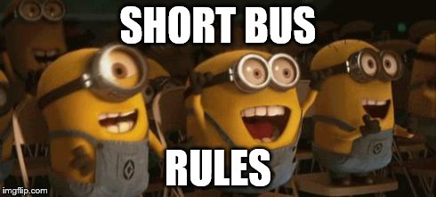 Cheering Minions | SHORT BUS RULES | image tagged in cheering minions | made w/ Imgflip meme maker