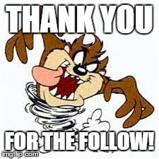 taz | THANK YOU FOR THE FOLLOW! | image tagged in taz | made w/ Imgflip meme maker