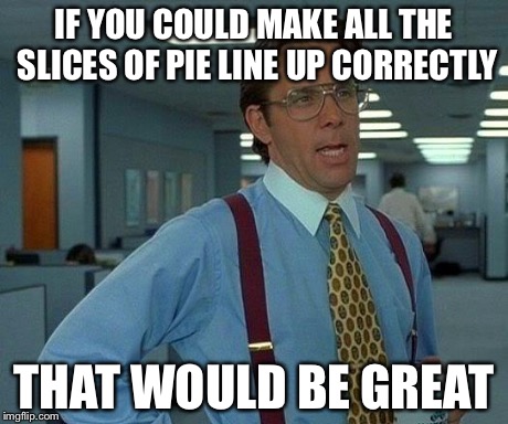 That Would Be Great Meme | IF YOU COULD MAKE ALL THE SLICES OF PIE LINE UP CORRECTLY THAT WOULD BE GREAT | image tagged in memes,that would be great | made w/ Imgflip meme maker