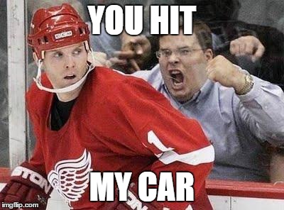 Enthusiastic Hockey Fan | YOU HIT MY CAR | image tagged in enthusiastic hockey fan | made w/ Imgflip meme maker